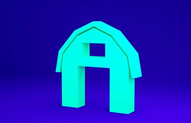 Yeşil Çiftlik Evi simgesi mavi arkaplanda izole edilmiş. Minimalizm kavramı. 3d illüstrasyon 3B canlandırma