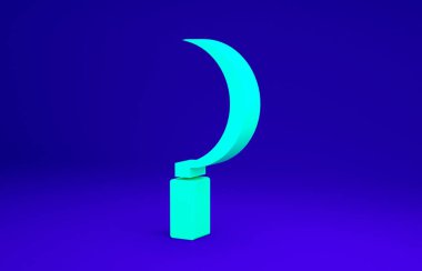 Yeşil Orak simgesi mavi arkaplanda izole edildi. Kanca işaretini topluyorum. Minimalizm kavramı. 3d illüstrasyon 3B canlandırma