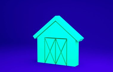 Yeşil Çiftlik Evi simgesi mavi arkaplanda izole edilmiş. Minimalizm kavramı. 3d illüstrasyon 3B canlandırma