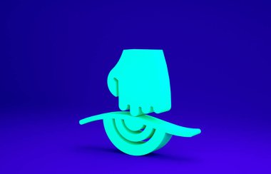 Mavi arkaplanda yeşil masaj simgesi izole edildi. Rahatlatıcı, boş zaman. Minimalizm kavramı. 3d illüstrasyon 3B canlandırma