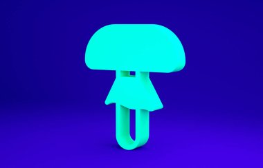 Mavi arkaplanda yeşil mantar simgesi izole edildi. Minimalizm kavramı. 3d illüstrasyon 3B canlandırma