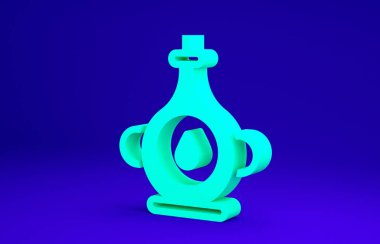 Mavi arka planda yeşil yağ şişesi simgesi izole edildi. Minimalizm kavramı. 3d illüstrasyon 3B canlandırma