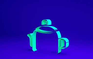 Mavi arkaplanda ikonu olan yeşil çaydanlık izole edildi. Çaydanlık ikonu. Minimalizm kavramı. 3d illüstrasyon 3B canlandırma
