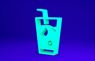 Yeşil Taze smoothie simgesi mavi arkaplanda izole edildi. Minimalizm kavramı. 3d illüstrasyon 3B canlandırma