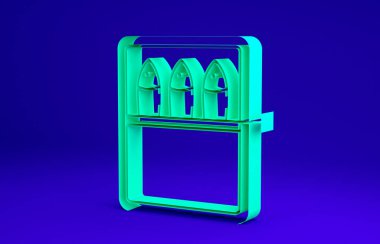 Mavi arka planda yeşil balık ikonu izole edildi. Minimalizm kavramı. 3d illüstrasyon 3B canlandırma