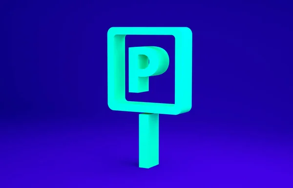 Ikon Parkir Hijau diisolasi dengan latar belakang biru. Tanda jalan. Konsep minimalisme. Tampilan 3D ilustrasi 3d — Stok Foto