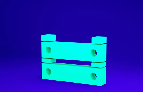 Зеленый значок коробки Вуден выделен на синем фоне. Корзина с продуктами, ящик на складе. Пустой деревянный контейнер для овощей, продуктов. Концепция минимализма. 3D-рендеринг — стоковое фото