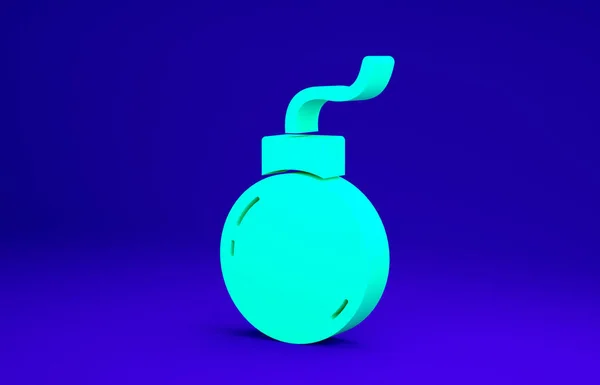 Зеленая бомба готова взорваться иконка изолирована на синем фоне. Концепция минимализма. 3D-рендеринг — стоковое фото