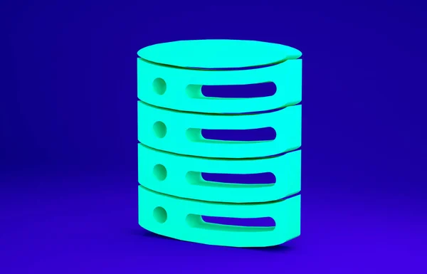 Green Server, Data, Web Hosting icon isolated on blue background. Minimalism concept. 3d illustration 3D render