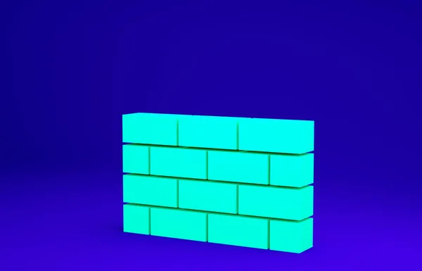 Groene firewall, veiligheidsmuur pictogram geïsoleerd op blauwe achtergrond. Minimalisme concept. 3d illustratie 3D renderen — Stockfoto