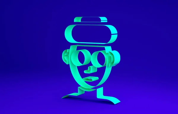 Icona della maschera cosmetica facciale verde isolata su sfondo blu. Cosmetologia, medicina e assistenza sanitaria. Concetto minimalista. Illustrazione 3d rendering 3D — Foto Stock