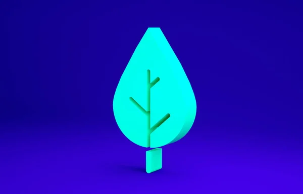 Ikona Green Leaf odizolowana na niebieskim tle. Świeży naturalny symbol produktu. Koncepcja minimalizmu. Ilustracja 3D 3D renderowania — Zdjęcie stockowe
