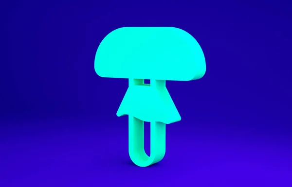 Icono de hongo verde aislado sobre fondo azul. Concepto minimalista. 3D ilustración 3D render — Foto de Stock