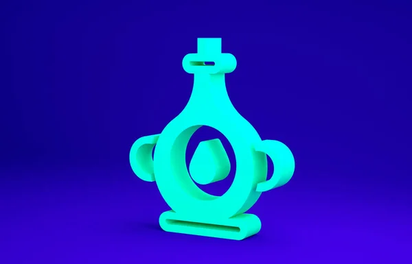 Icono de botella de aceite verde aislado sobre fondo azul. Concepto minimalista. 3D ilustración 3D render — Foto de Stock