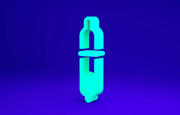 Зелена ікона Піпетта ізольована на синьому фоні. Елемент медичного, хімічного обладнання. Піпетт з краплею. Символ медицини. Концепція мінімалізму. 3D-рендеринг — стокове фото