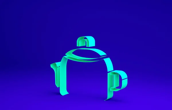 Hervidor verde con icono de mango aislado sobre fondo azul. Icono de tetera. Concepto minimalista. 3D ilustración 3D render — Foto de Stock