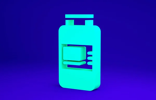 Zöld kollagén szérum és vitamin ikon izolált kék alapon. Arckezelés lényege bőrápoló kozmetikai. Minimalizmus koncepció. 3d illusztráció 3D render — Stock Fotó