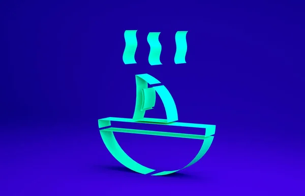 Green Shark fin soup icon isolated on blue background. Minimalism concept. 3d illustration 3D render