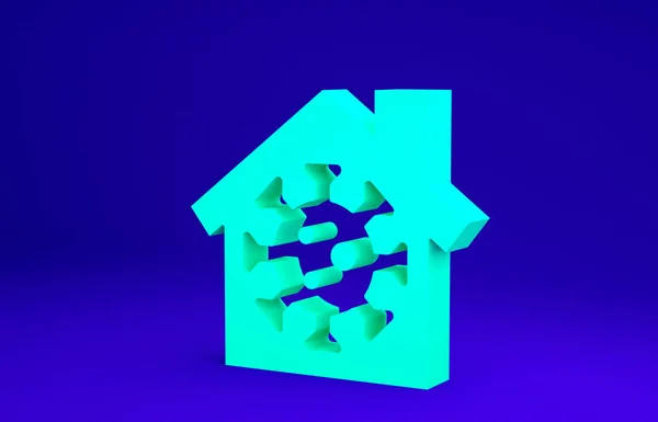 Green Stay home icoon geïsoleerd op blauwe achtergrond. Corona virus 2019-nCoV. Minimalisme concept. 3d illustratie 3D renderen — Stockfoto