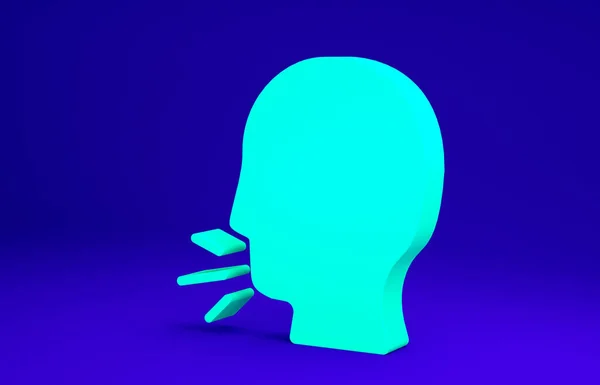 Ícone de tosse Green Man isolado no fundo azul. Infecção viral, gripe, gripe, sintomas de frio. Tuberculose, papeira, tosse convulsa. Conceito de minimalismo. 3D ilustração 3D render. — Fotografia de Stock