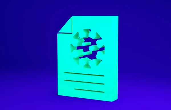 Clipboard médico verde com resultados de exames de sangue ícone isolado no fundo azul. Registro clínico, relatório de marcas de verificação médica. Conceito de minimalismo. 3D ilustração 3D render — Fotografia de Stock