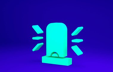 Yeşil Flaşçı siren simgesi mavi arkaplanda izole edildi. Acil durum sireni. Minimalizm kavramı. 3d illüstrasyon 3B canlandırma