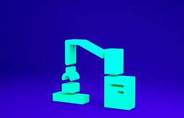 Yeşil Endüstriyel Robot Robot Kol Fabrikası ikonu mavi arka planda izole edildi. Endüstriyel robot manipülatörü. Minimalizm kavramı. 3d illüstrasyon 3B canlandırma