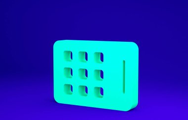 Mavi arkaplanda yeşil grafik tableti simgesi izole edildi. Minimalizm kavramı. 3d illüstrasyon 3B canlandırma