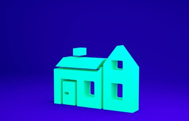 Mavi arkaplanda yeşil ev simgesi izole edildi. Ev sembolü. Minimalizm kavramı. 3d illüstrasyon 3B canlandırma