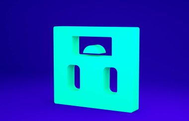 Yeşil Banyo Ölçek simgesi mavi arkaplanda izole edildi. Ağırlık ölçme ekipmanı. Ağırlık ölçeği spor konsepti. Minimalizm kavramı. 3d illüstrasyon 3B canlandırma