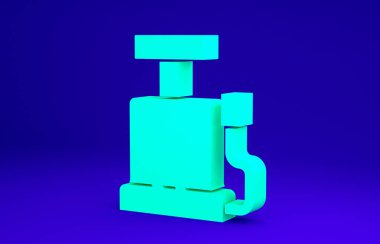 Yeşil Araba hava pompası ikonu mavi arkaplanda izole edildi. Minimalizm kavramı. 3d illüstrasyon 3B canlandırma