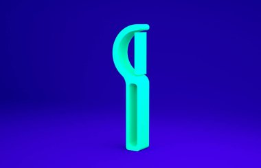 Mavi arkaplanda yeşil diş ipi simgesi izole edildi. Minimalizm kavramı. 3d illüstrasyon 3B canlandırma