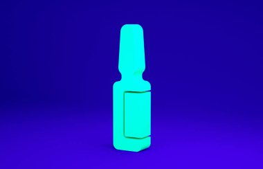 Mavi arka planda yeşil diş ağrısı ağrı kesici tablet ikonu var. Diş bakımı ilacı. Kapsül hapı ve ilaç. Eczane tasarımı. Minimalizm kavramı. 3d illüstrasyon 3B canlandırma