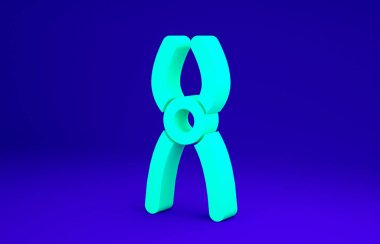 Mavi arkaplanda yeşil diş pensesi simgesi izole edildi. Diş aletleri. Minimalizm kavramı. 3d illüstrasyon 3B canlandırma