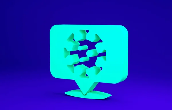 Virus Green Corona 2019-nCoV sull'icona della posizione isolata su sfondo blu. Batteri e germi, cancro alle cellule, microbi, funghi. Concetto minimalista. Illustrazione 3d rendering 3D — Foto Stock