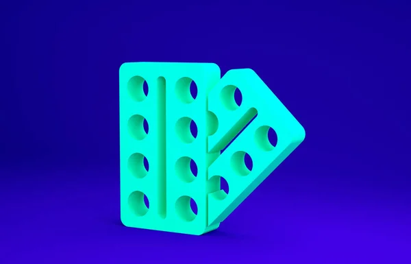 Pastillas verdes en blister icono del envase aislado sobre fondo azul. Paquete médico para tabletas, vitaminas, antibióticos, aspirina. Concepto minimalista. 3D ilustración 3D render — Foto de Stock