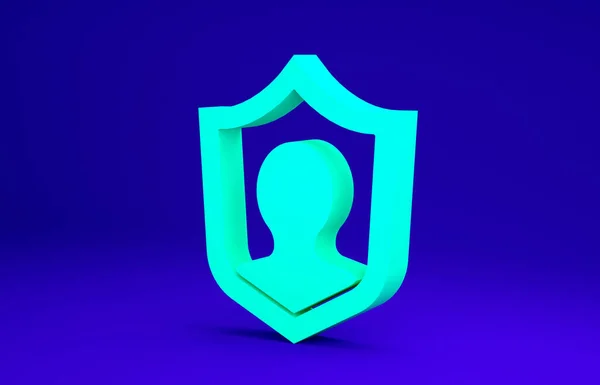 Green Life insurance with shield icon isolated on blue fone. Безопасность, безопасность, защита, концепция защиты. Концепция минимализма. 3D-рендеринг — стоковое фото