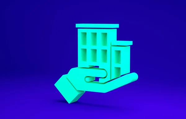 Иконка страхования Green House выделена на синем фоне. Безопасность, безопасность, защита, концепция защиты. Концепция минимализма. 3D-рендеринг — стоковое фото