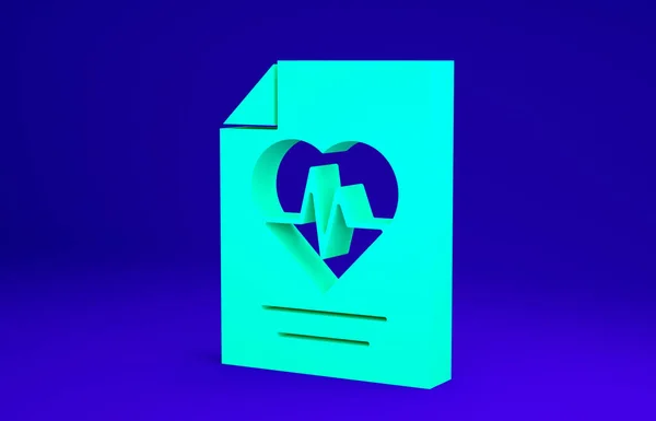 Icona assicurazione sanitaria verde isolata su sfondo blu. Protezione dei pazienti. Sicurezza, sicurezza, protezione, proteggere il concetto. Concetto minimalista. Illustrazione 3d rendering 3D — Foto Stock