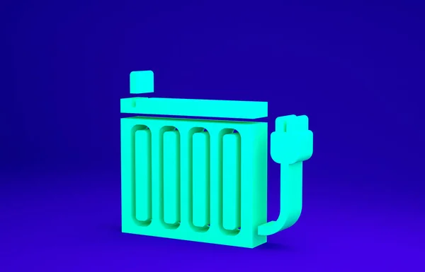 Ícone de radiador de aquecimento verde isolado no fundo azul. Conceito de minimalismo. 3D ilustração 3D render — Fotografia de Stock