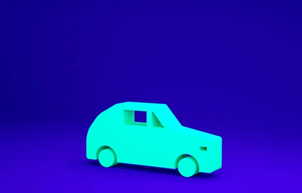 Зеленый значок автомобиля выделен на синем фоне. Концепция минимализма. 3D-рендеринг — стоковое фото