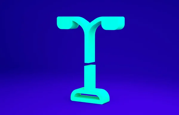 Icona del sistema di illuminazione stradale verde isolato su sfondo blu. Concetto minimalista. Illustrazione 3d rendering 3D — Foto Stock