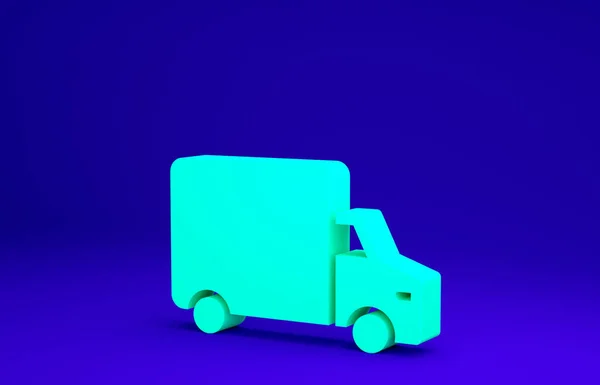 Ícone de veículo de caminhão de carga de entrega verde isolado no fundo azul. Conceito de minimalismo. 3D ilustração 3D render — Fotografia de Stock