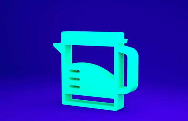 Green Electric kettle icon isolated on blue background. Teapot icon. Minimalism concept. 3d illustration 3D render