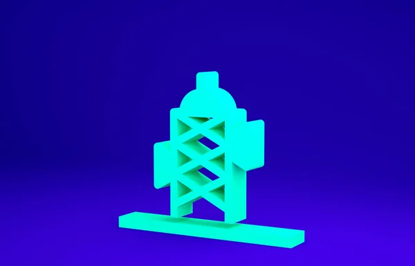 Grünes Antennensymbol isoliert auf blauem Hintergrund. Funkantenne drahtlos. Technologie und Netzwerksignalfunkantenne. Minimalismus-Konzept. 3D Illustration 3D Renderer — Stockfoto
