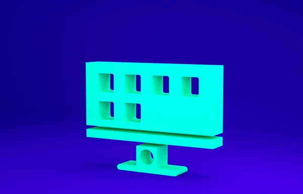 Ícone de TV inteligente verde isolado no fundo azul. Sinal de televisão. Conceito de minimalismo. 3D ilustração 3D render — Fotografia de Stock