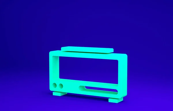 Icono de despertador digital verde aislado sobre fondo azul. Reloj despertador electrónico. Icono de tiempo. Concepto minimalista. 3D ilustración 3D render — Foto de Stock