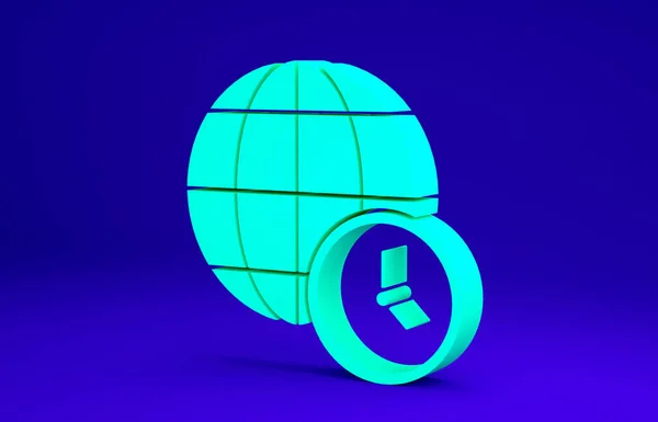 Піктограма часу Зеленого Світу ізольована на синьому фоні. Годинник і глобус. Концепція мінімалізму. 3D ілюстрація 3D рендеринга — стокове фото