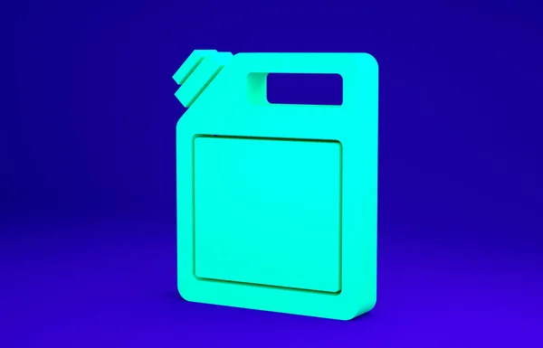 Grüner Kanister für Benzinsymbol isoliert auf blauem Hintergrund. Diesel-Ikone. Minimalismus-Konzept. 3D Illustration 3D Renderer — Stockfoto