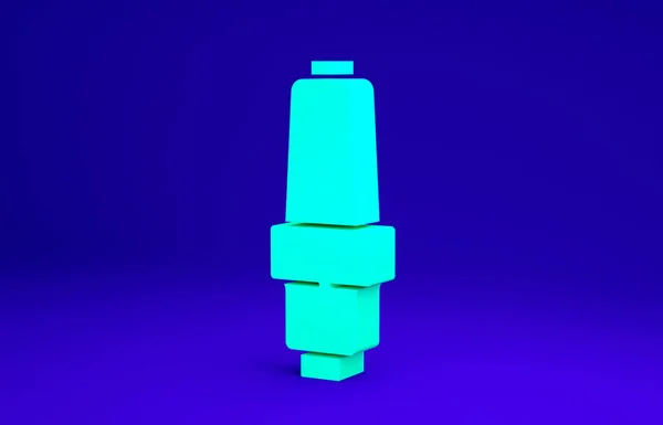 Піктограма свічки запалювання зеленого автомобіля ізольовано на синьому фоні. Автомобільна електрична свічка. Концепція мінімалізму. 3D ілюстрація 3D рендеринга — стокове фото